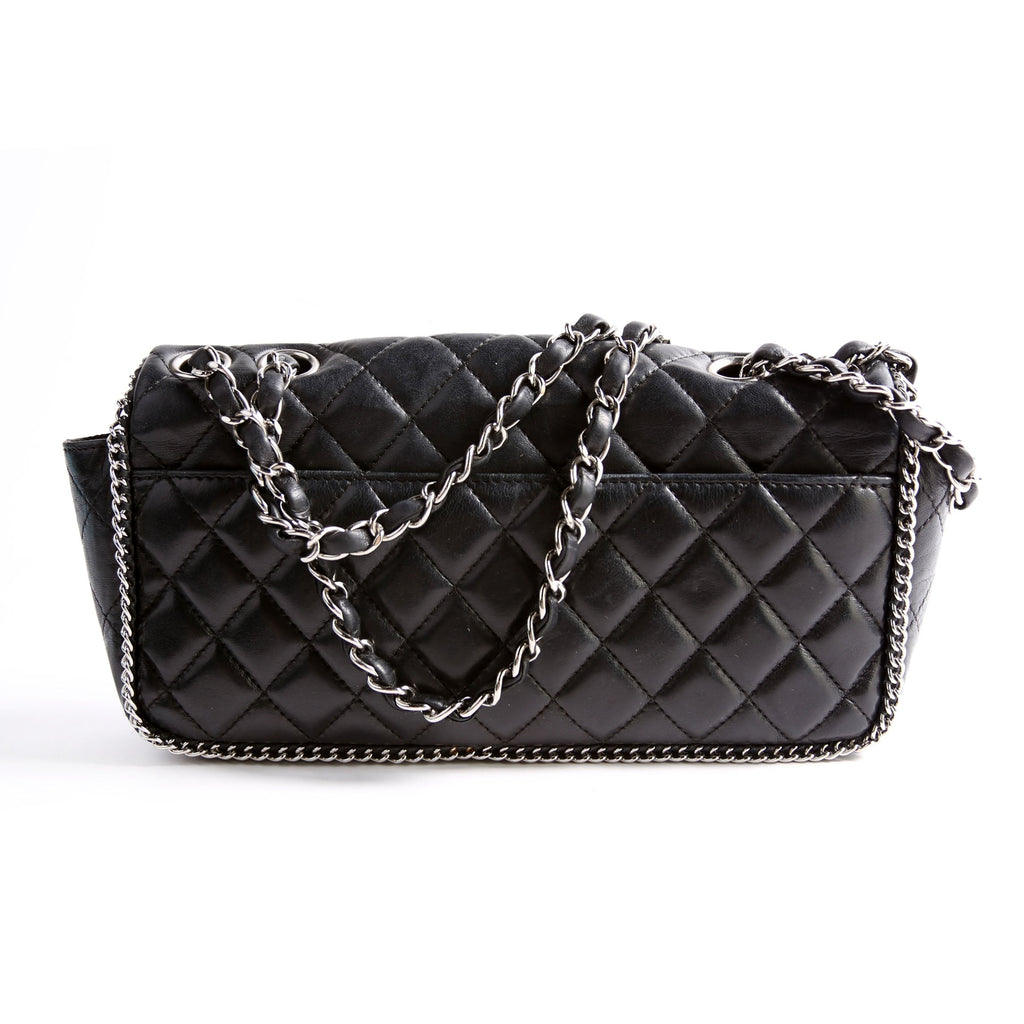 Chain Around East/West Flap Bag Lambskin 11M Black