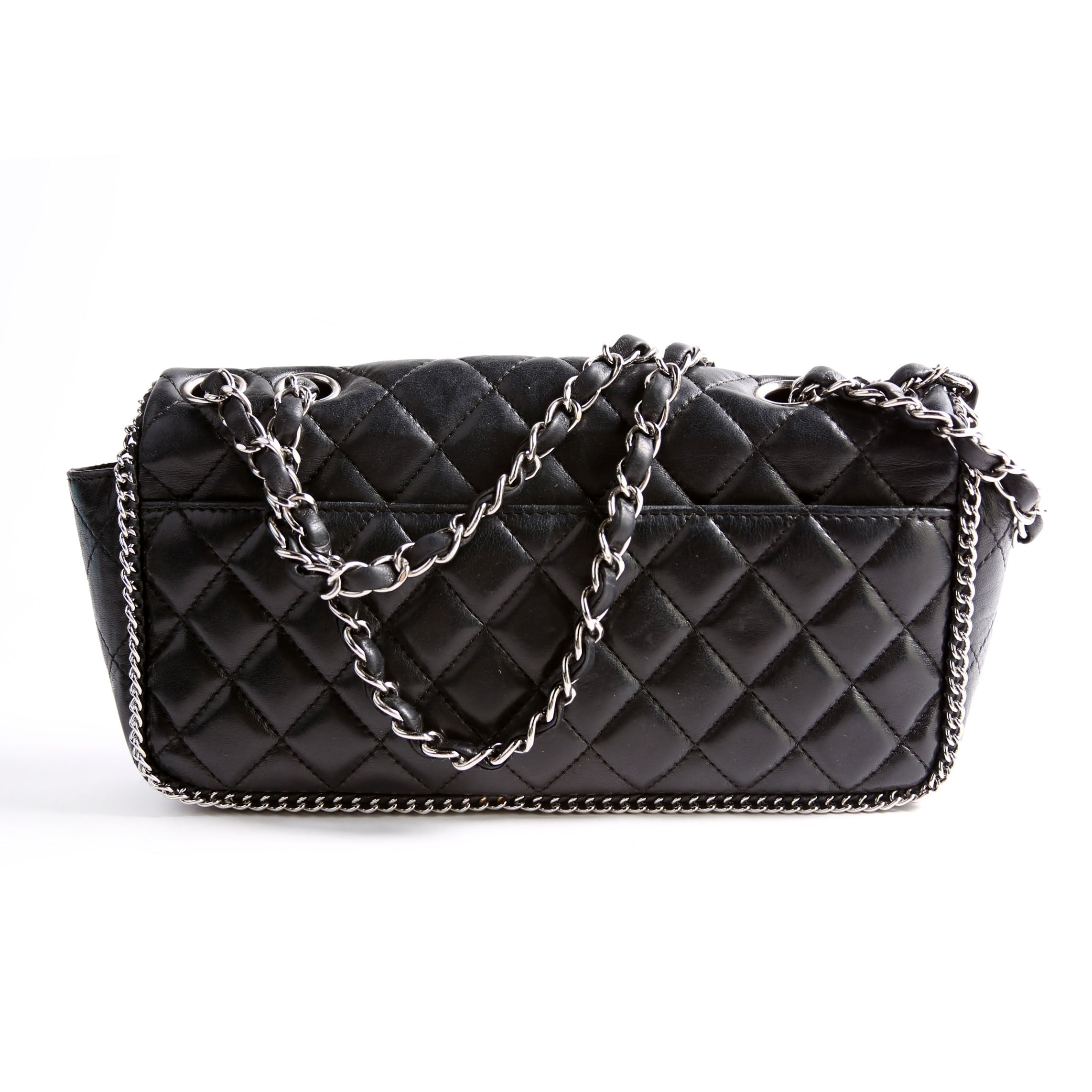 Chain Around East/West Flap Bag Lambskin 11M Black