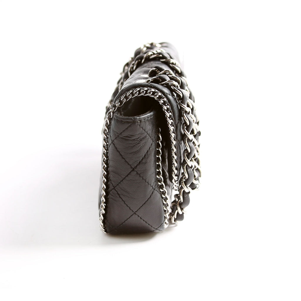 Chain Around East/West Flap Bag Lambskin 11M Black