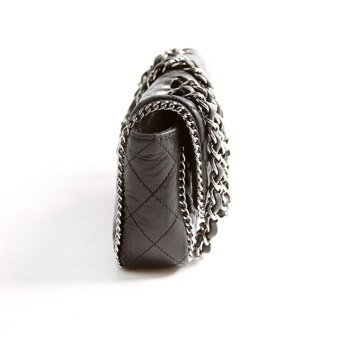Chain Around East/West Flap Bag Lambskin 11M Black