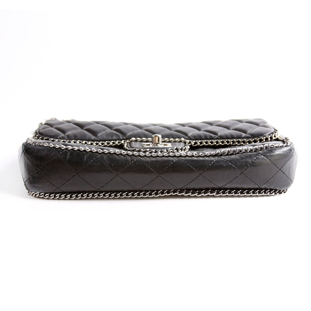 Chain Around East/West Flap Bag Lambskin 11M Black
