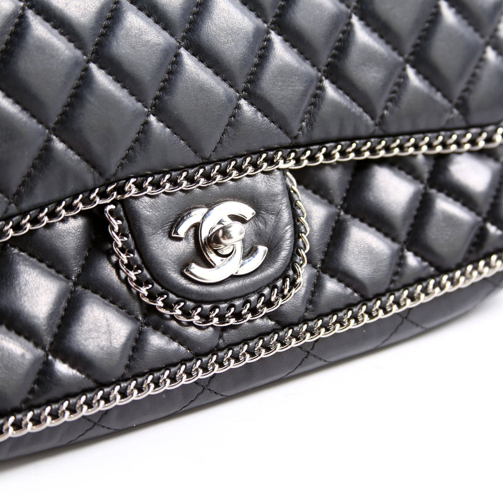 Chain Around East/West Flap Bag Lambskin 11M Black