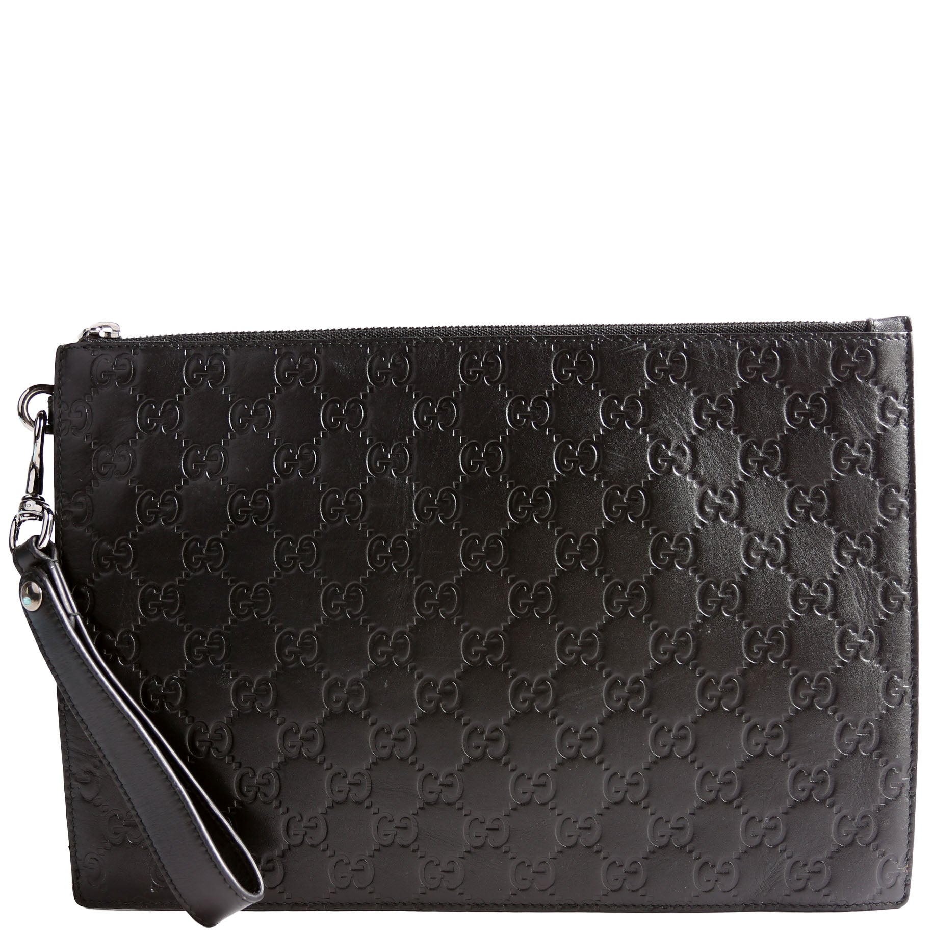 473963 Guccissima Zip Clutch Black