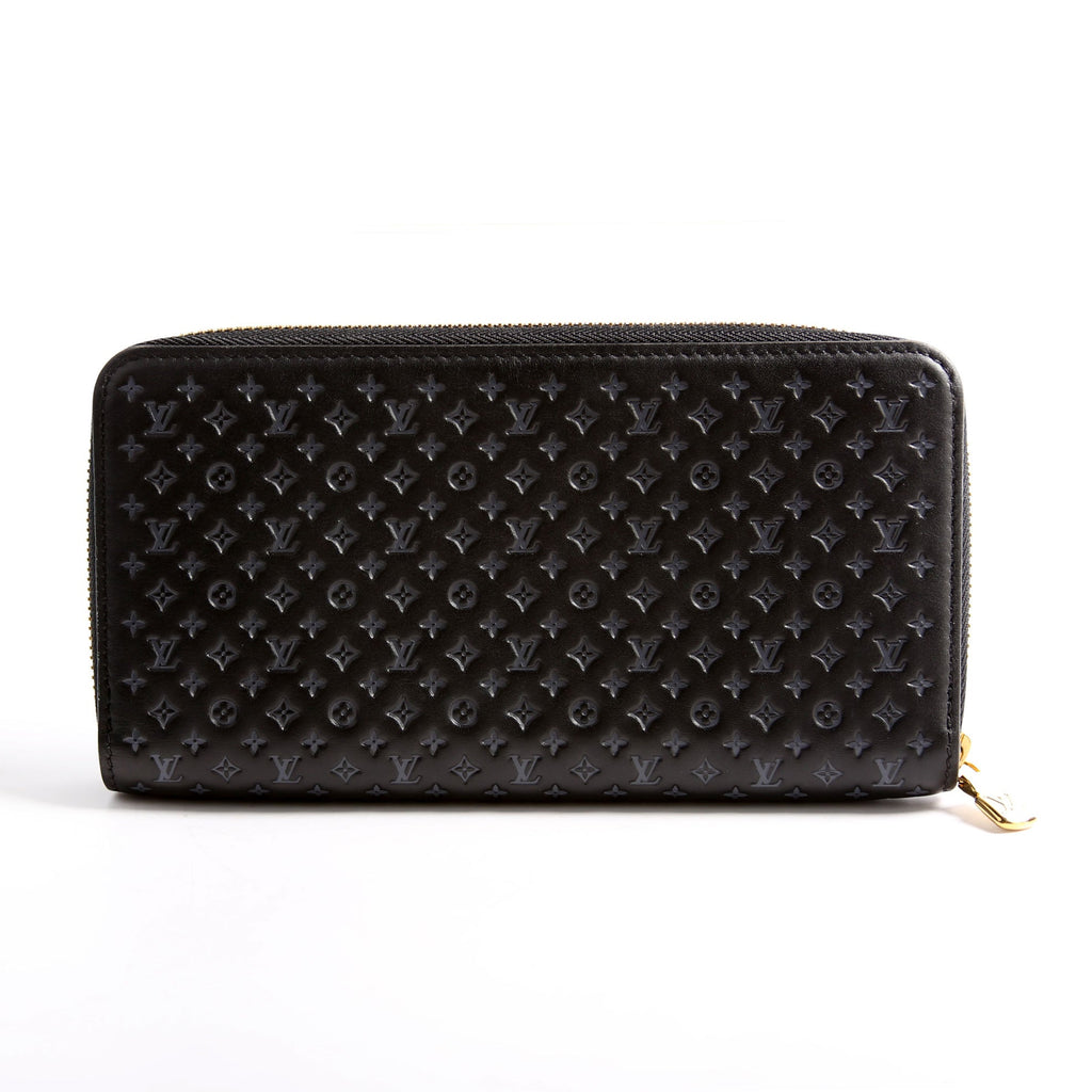 Zippy Wallet Nanogram Embossed Calfskin Black