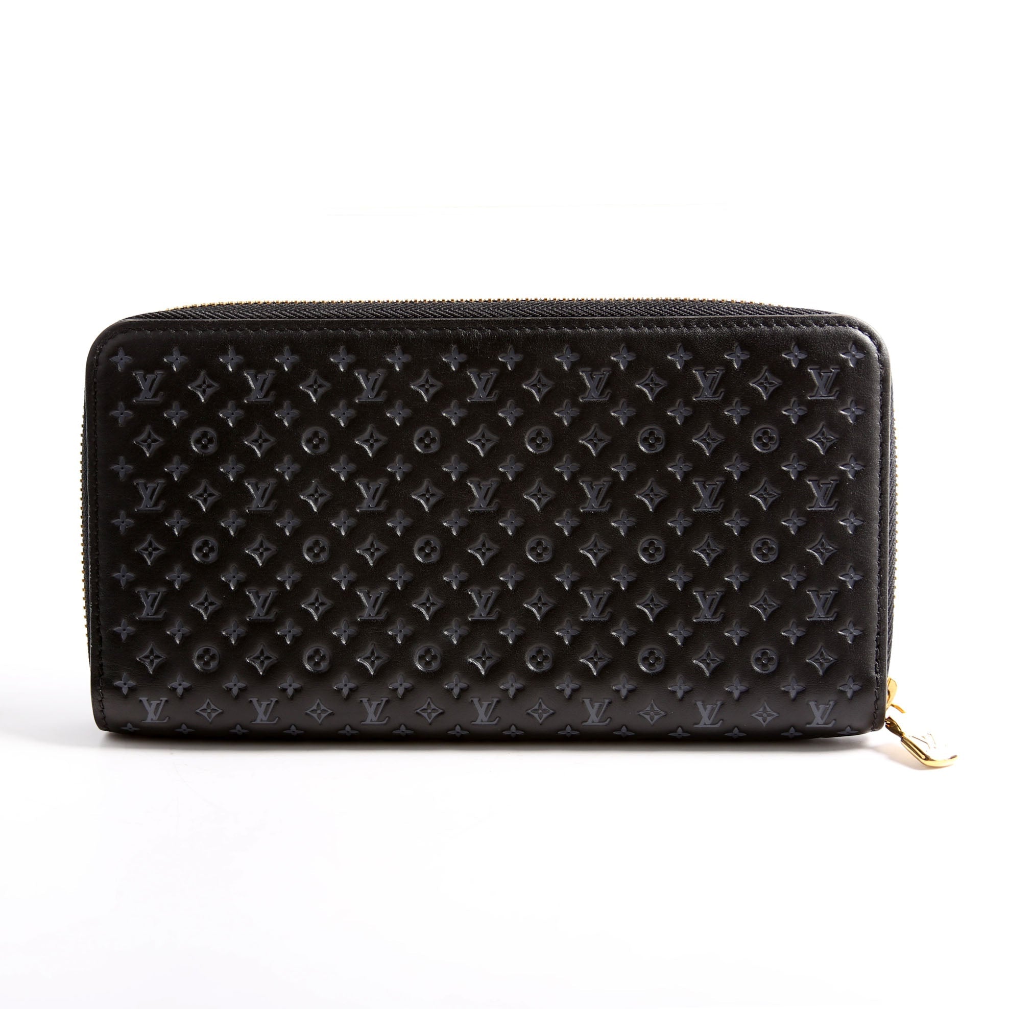 Zippy Wallet Nanogram Embossed Calfskin Black