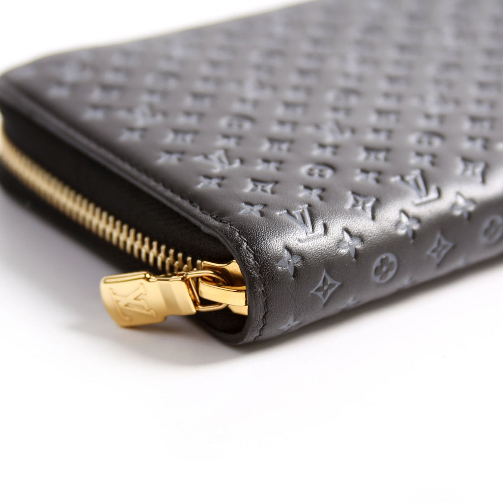 Zippy Wallet Nanogram Embossed Calfskin Black
