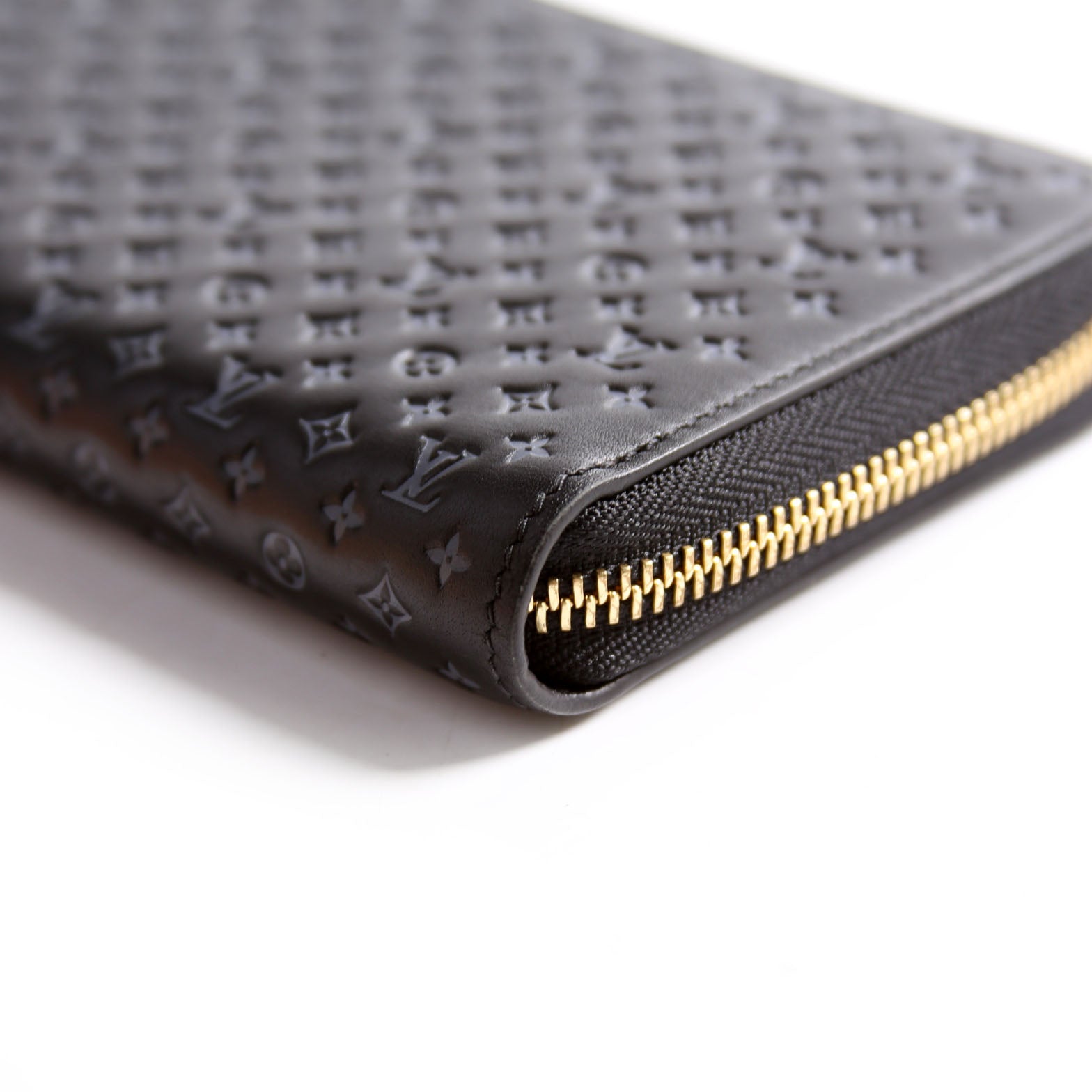 Zippy Wallet Nanogram Embossed Calfskin Black