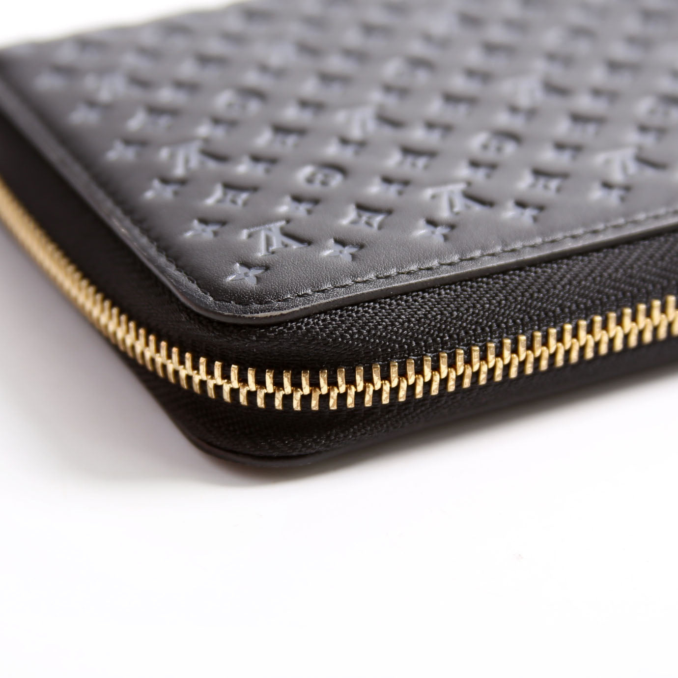 Zippy Wallet Nanogram Embossed Calfskin Black