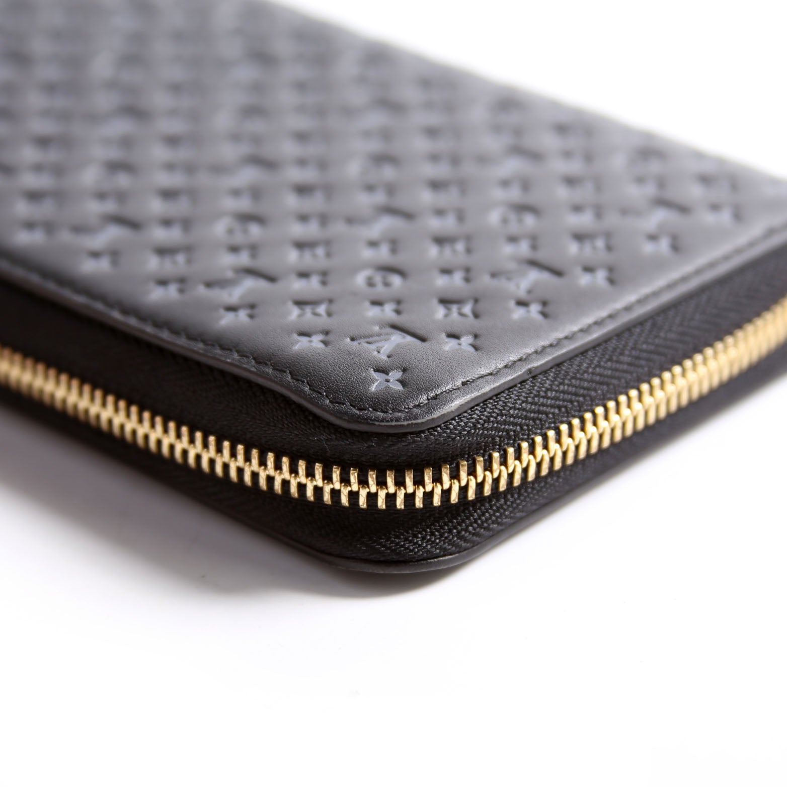 Zippy Wallet Nanogram Embossed Calfskin Black