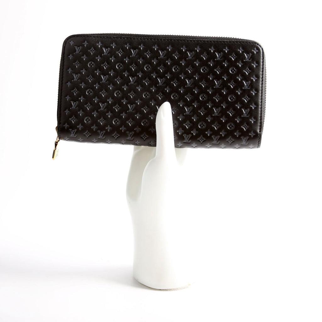 Zippy Wallet Nanogram Embossed Calfskin Black