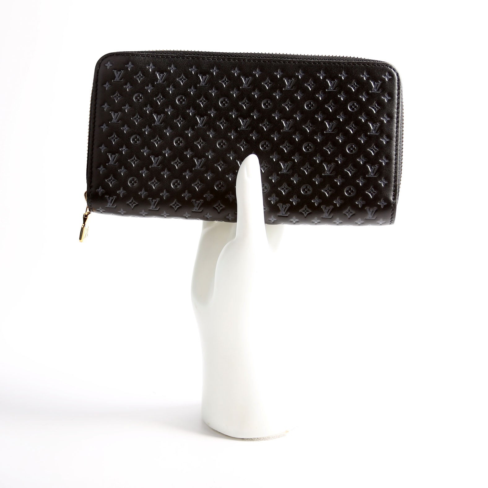 Zippy Wallet Nanogram Embossed Calfskin Black
