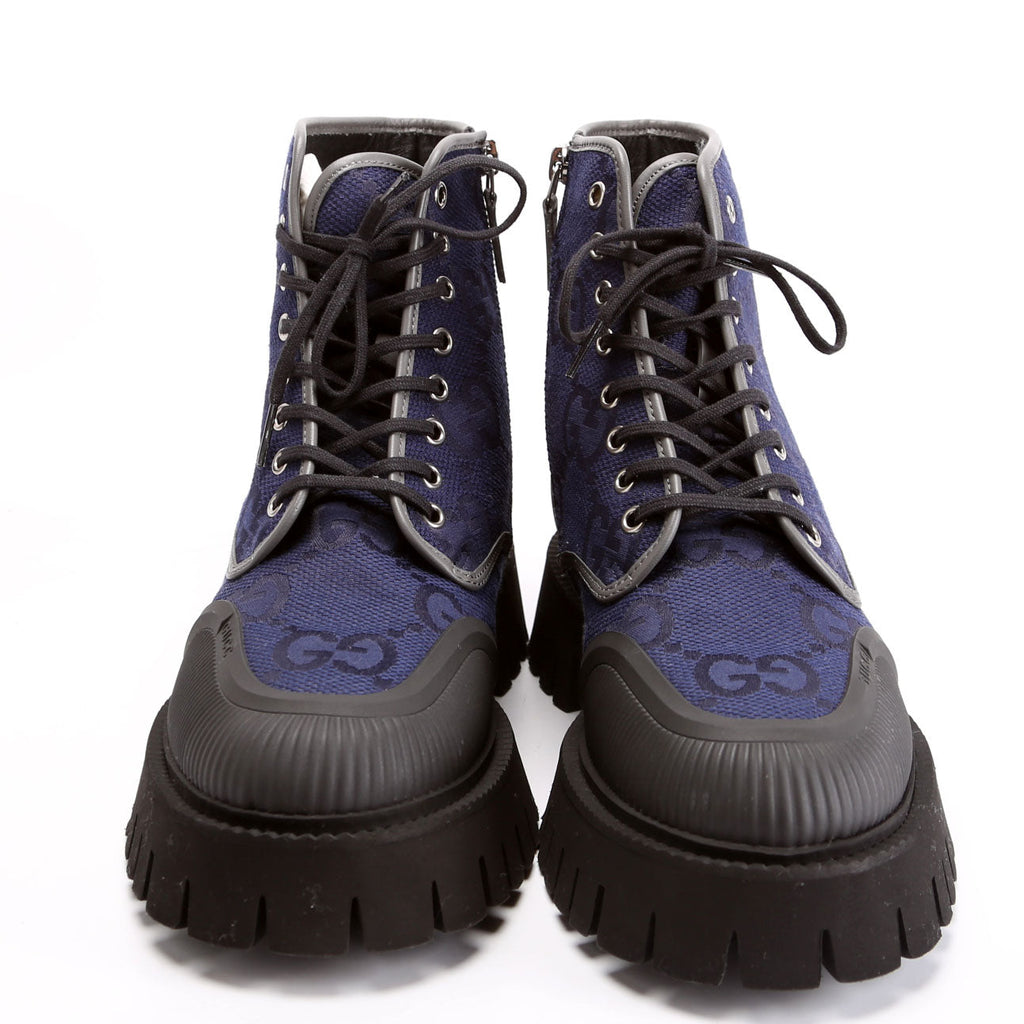 Gucci Maxi GG Canvas Lace Up Combat Boots Men's Size 8.5 (40.5)