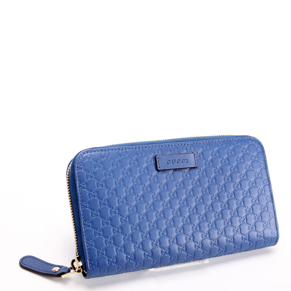 449391 Micro Guccissima Zip Around Wallet Blue