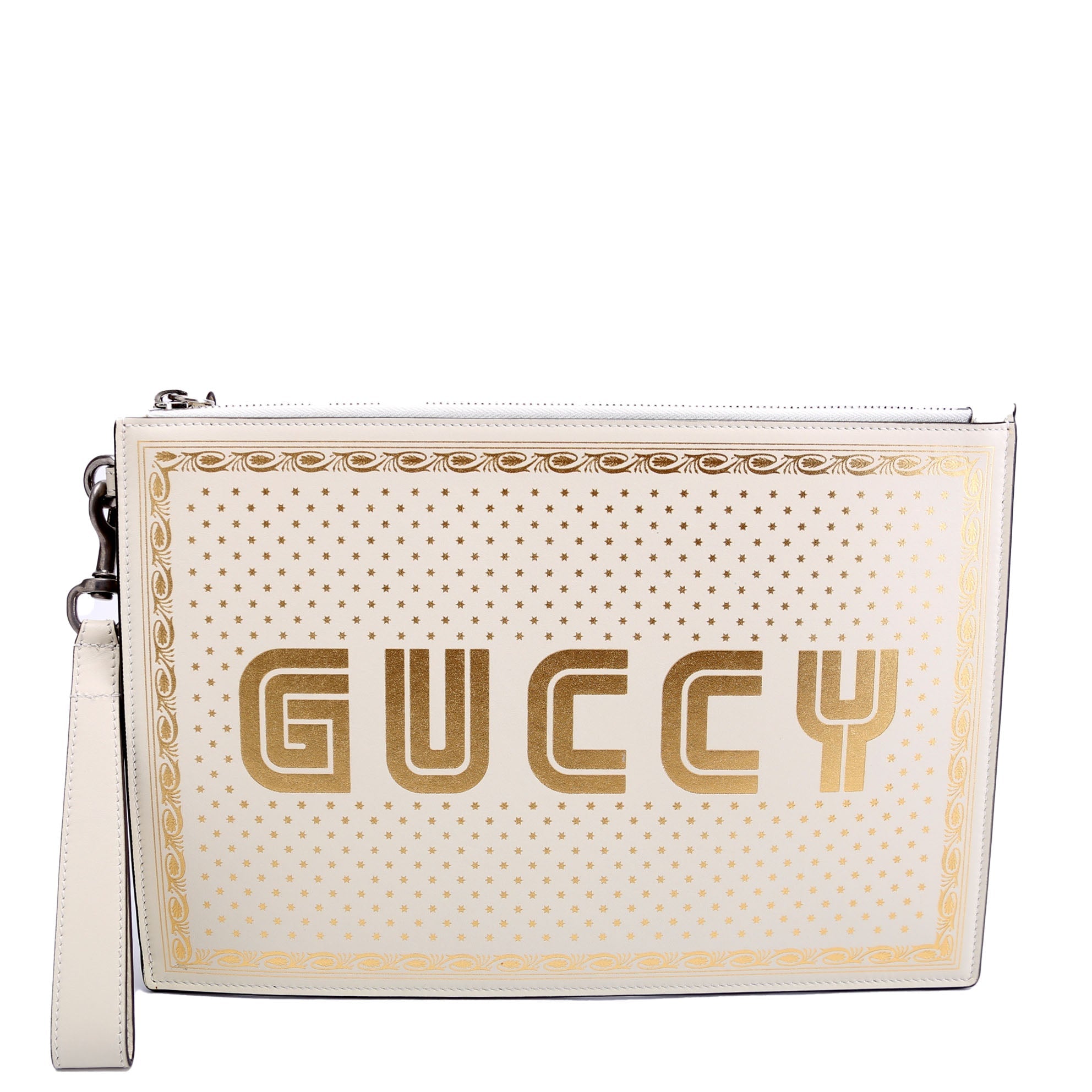 Gucci 510489 X Sega Guccy Stars Calfskin Wristlet Pouch White/Gold