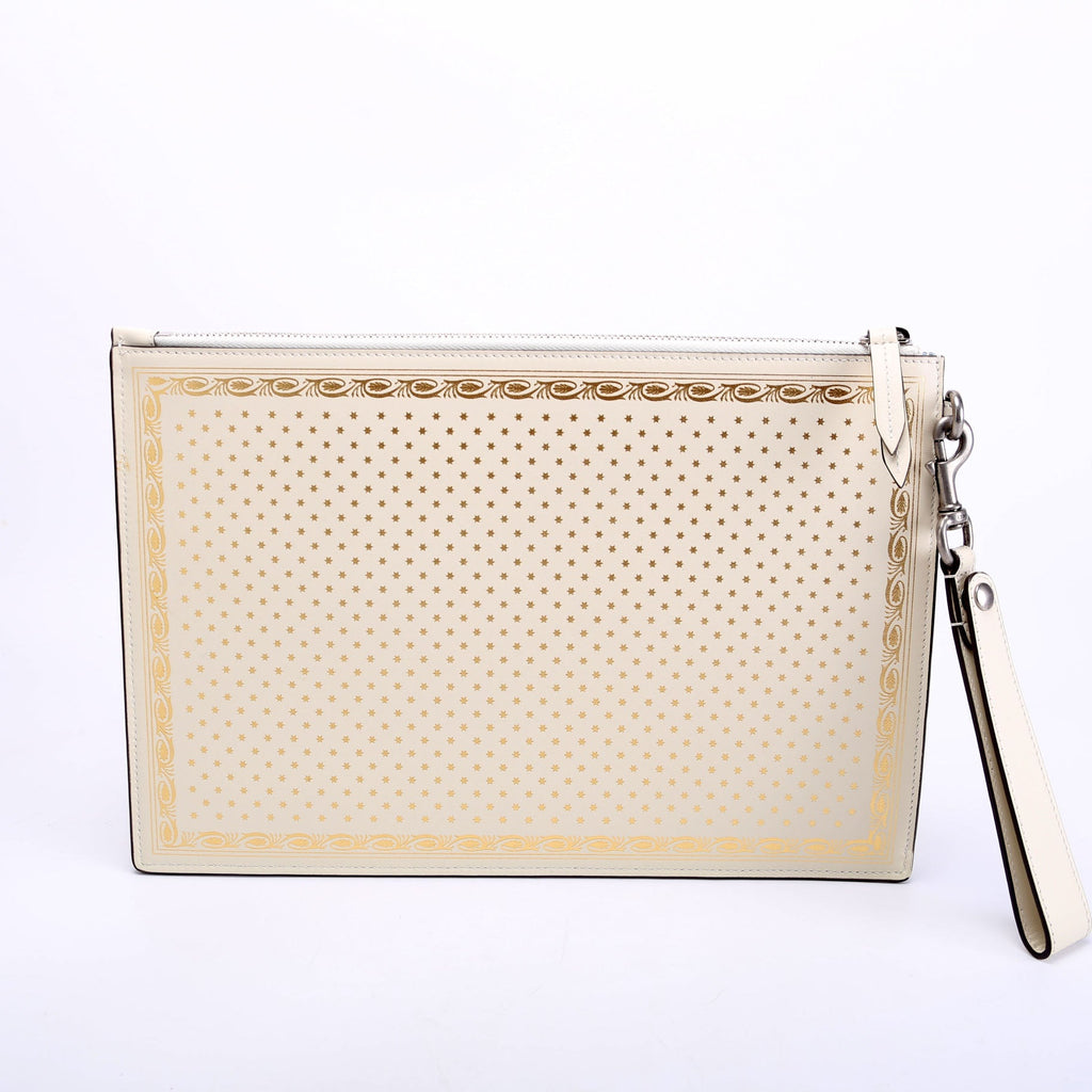 Gucci 510489 X Sega Guccy Stars Calfskin Wristlet Pouch White/Gold