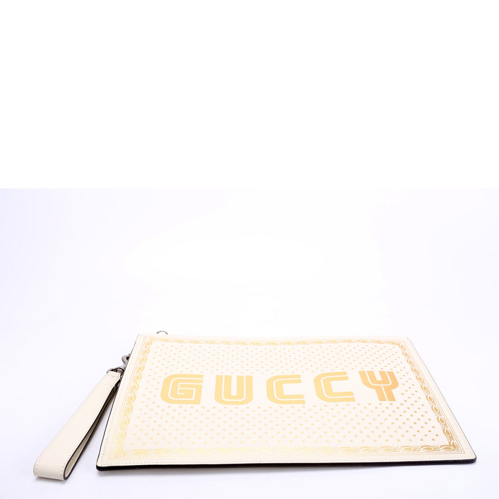 Gucci 510489 X Sega Guccy Stars Calfskin Wristlet Pouch White/Gold