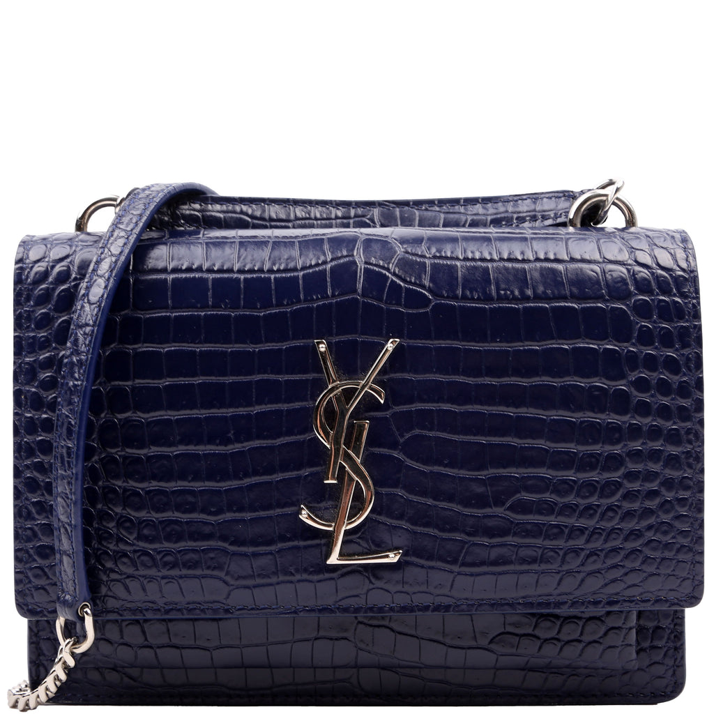 533026 Sunset Chain Wallet Crocodile Leather Blue