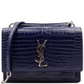 533026 Sunset Chain Wallet Crocodile Leather Blue