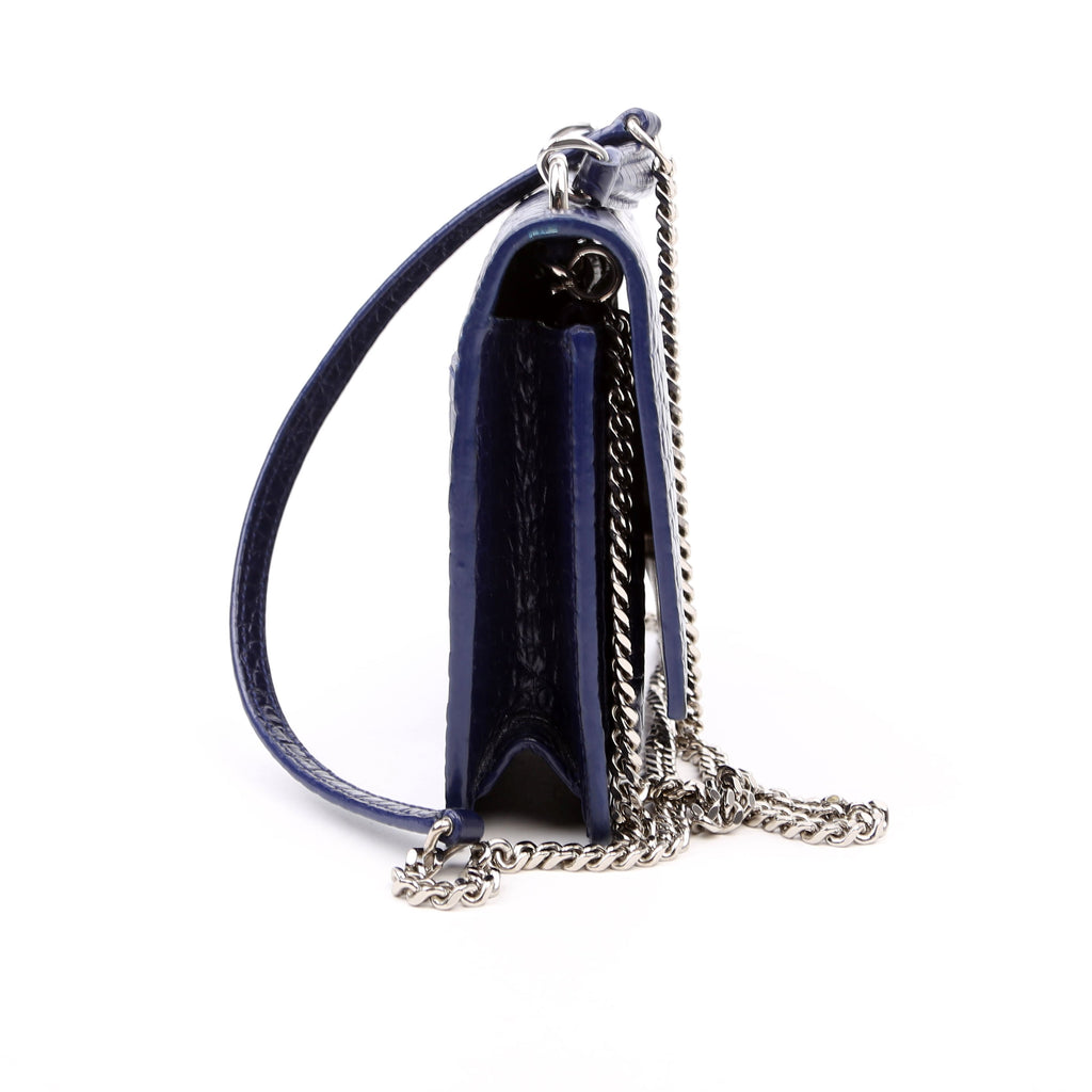 533026 Sunset Chain Wallet Crocodile Leather Blue