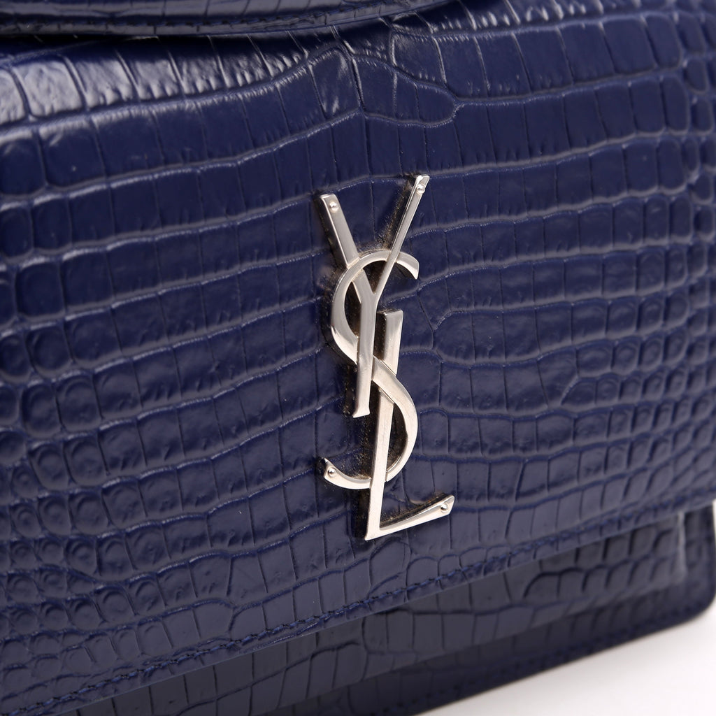 533026 Sunset Chain Wallet Crocodile Leather Blue