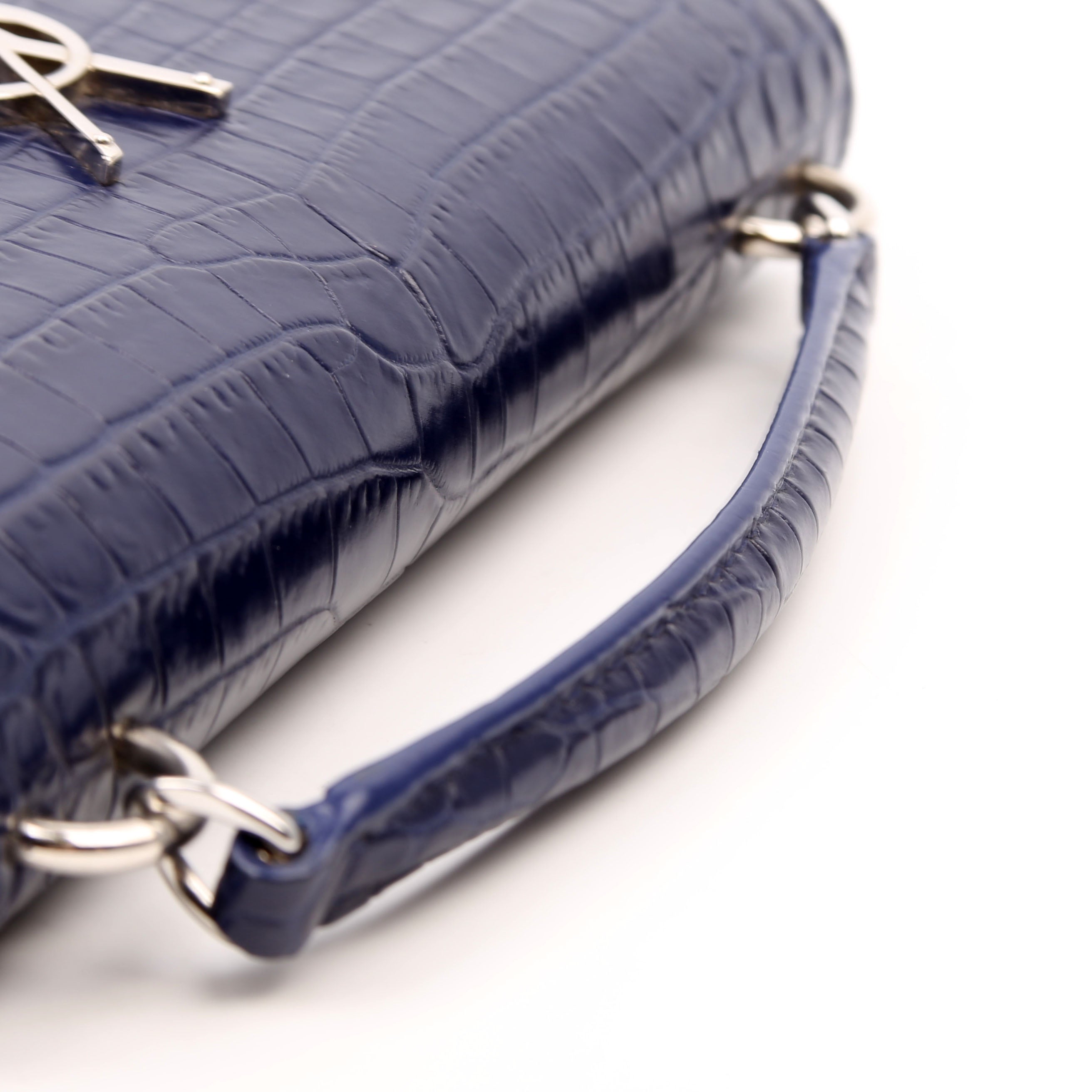 533026 Sunset Chain Wallet Crocodile Leather Blue