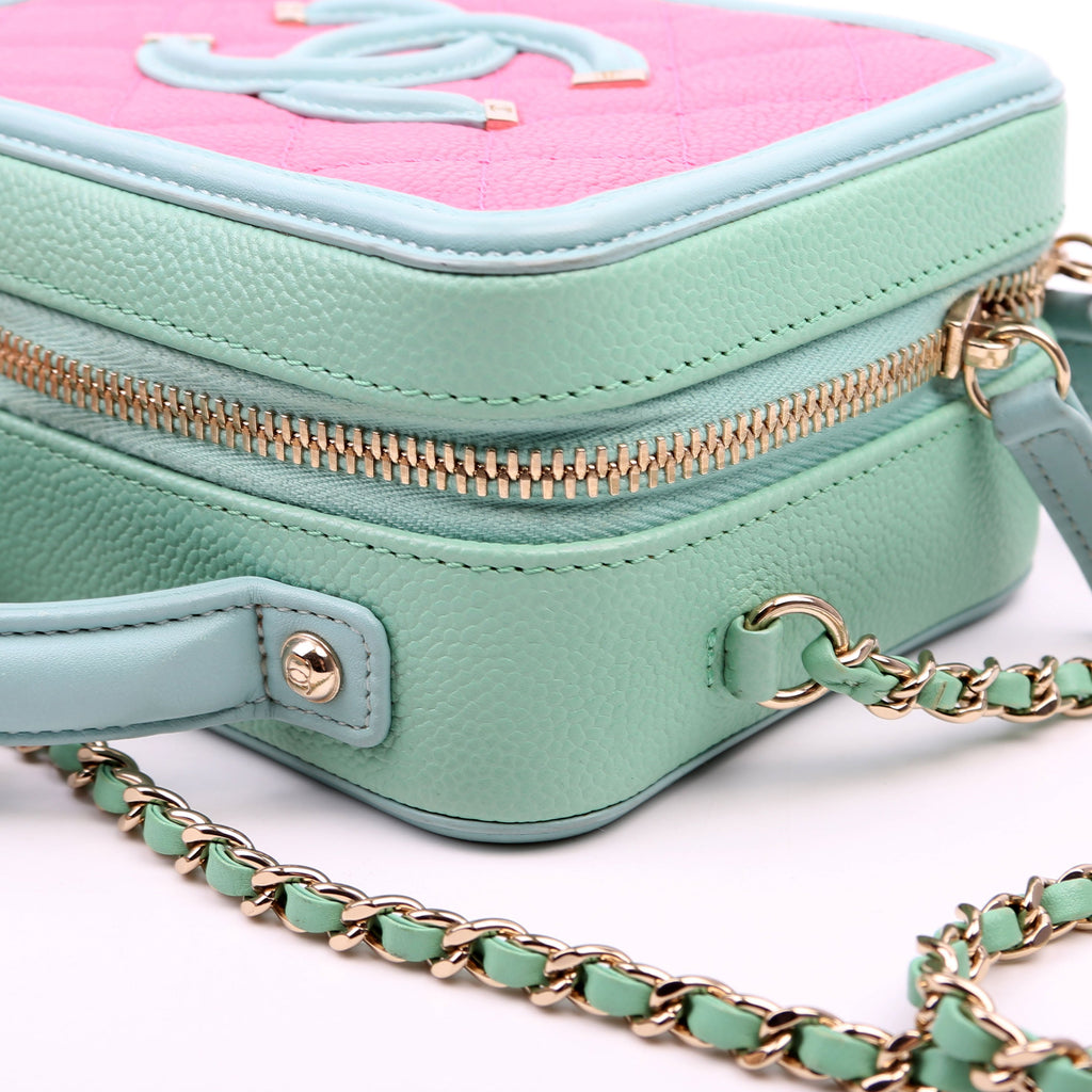 Mini Filigree Vanity Case 26M Green/Pink