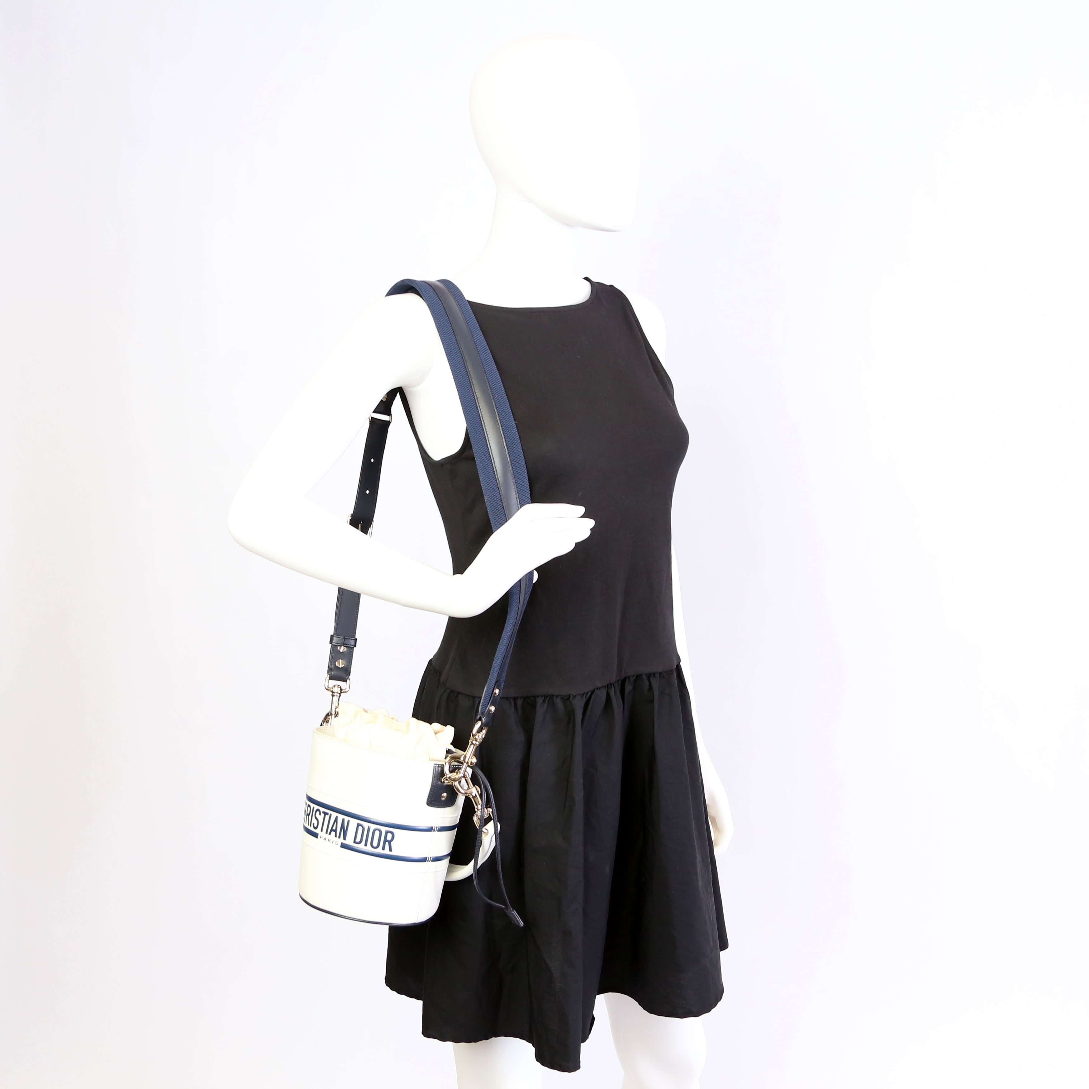 Dior Vibe Bucket Bag Calfskin Small White/Navy