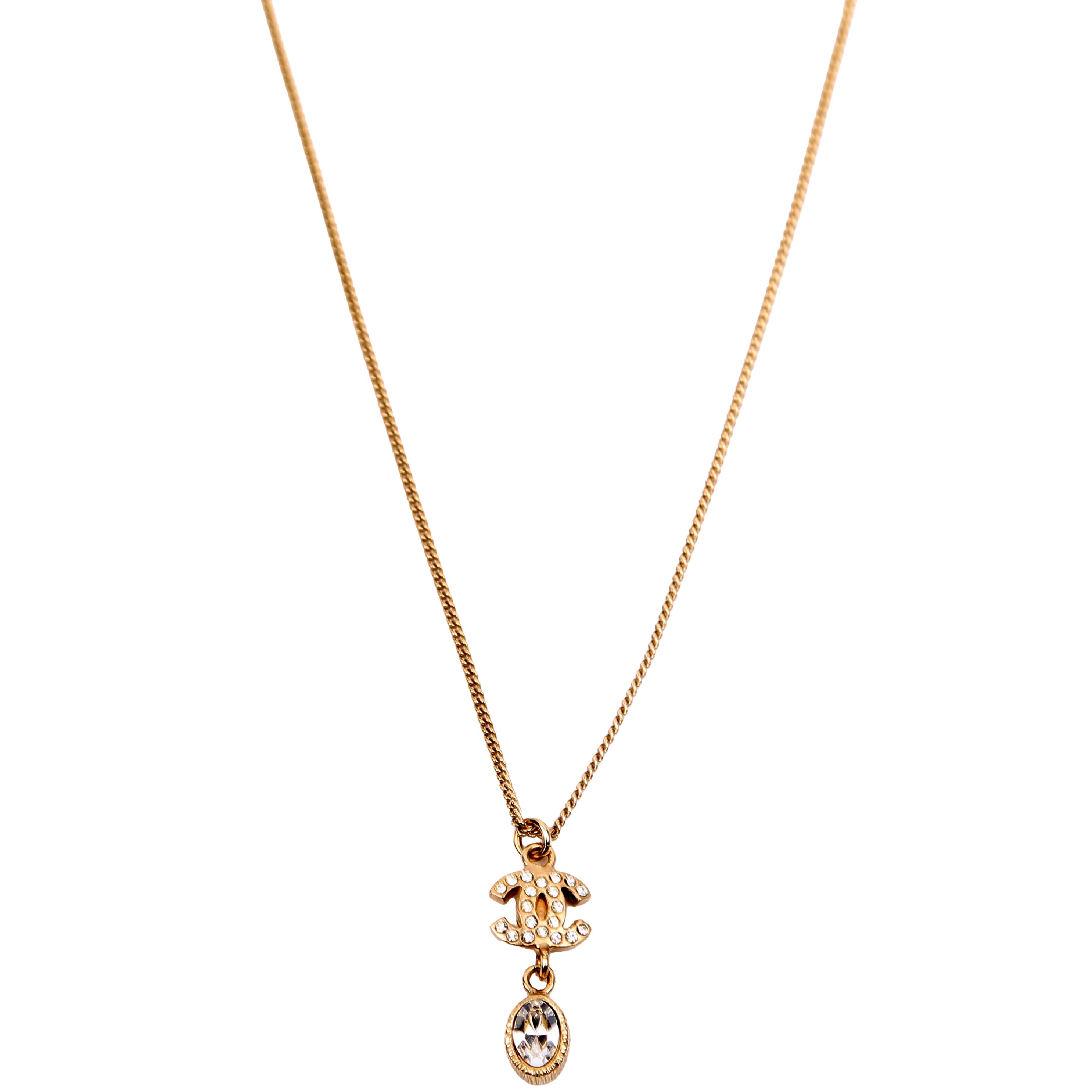 CC Rhinestone Drop Pendant Necklace Gold