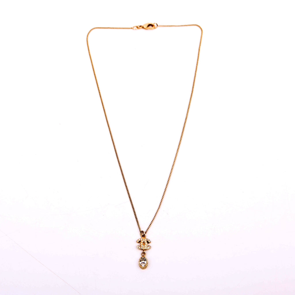CC Rhinestone Drop Pendant Necklace Gold