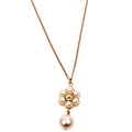 CC Flower Faux Pearl Drop Pendant Necklace Gold