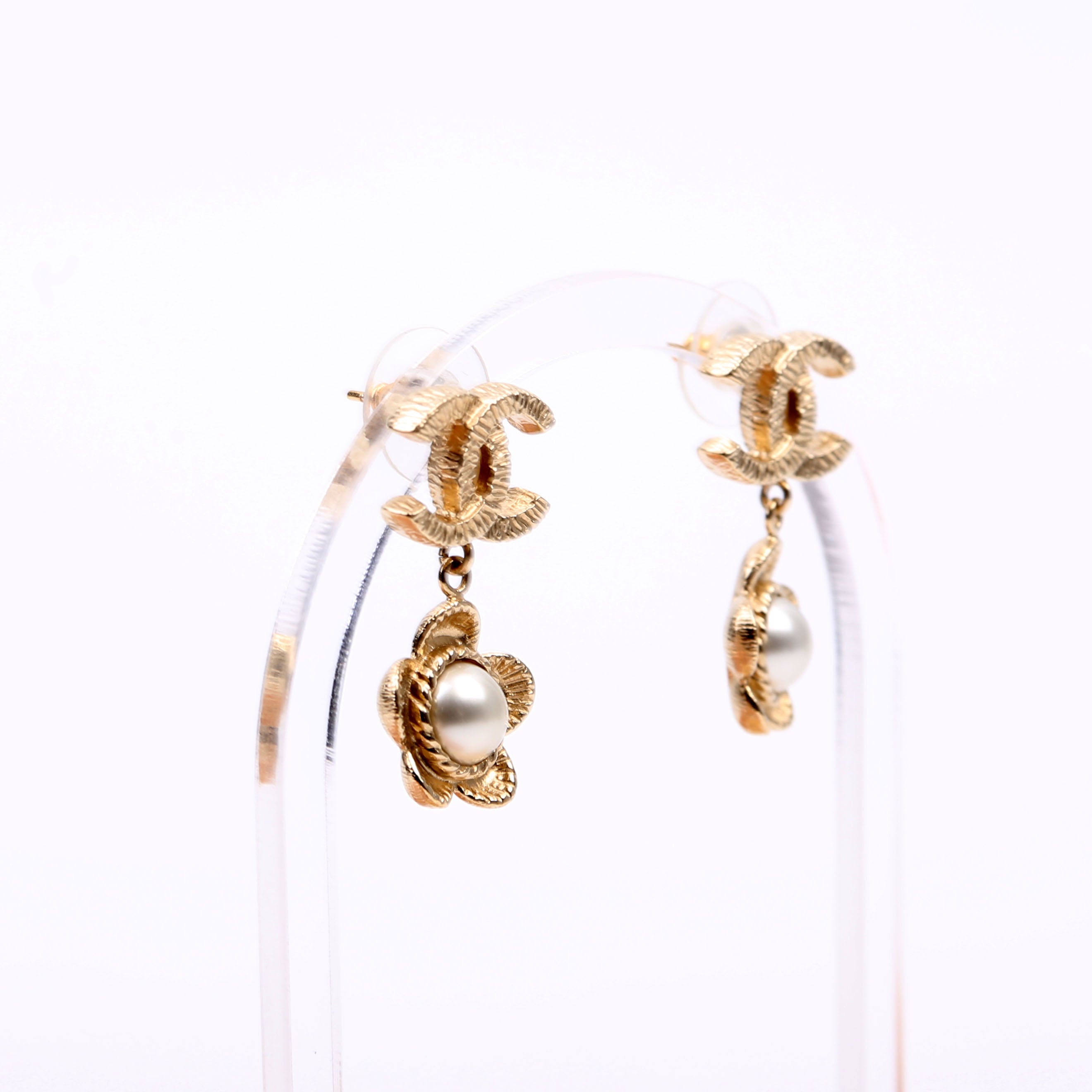 CC Flower Drop Earrings Gold