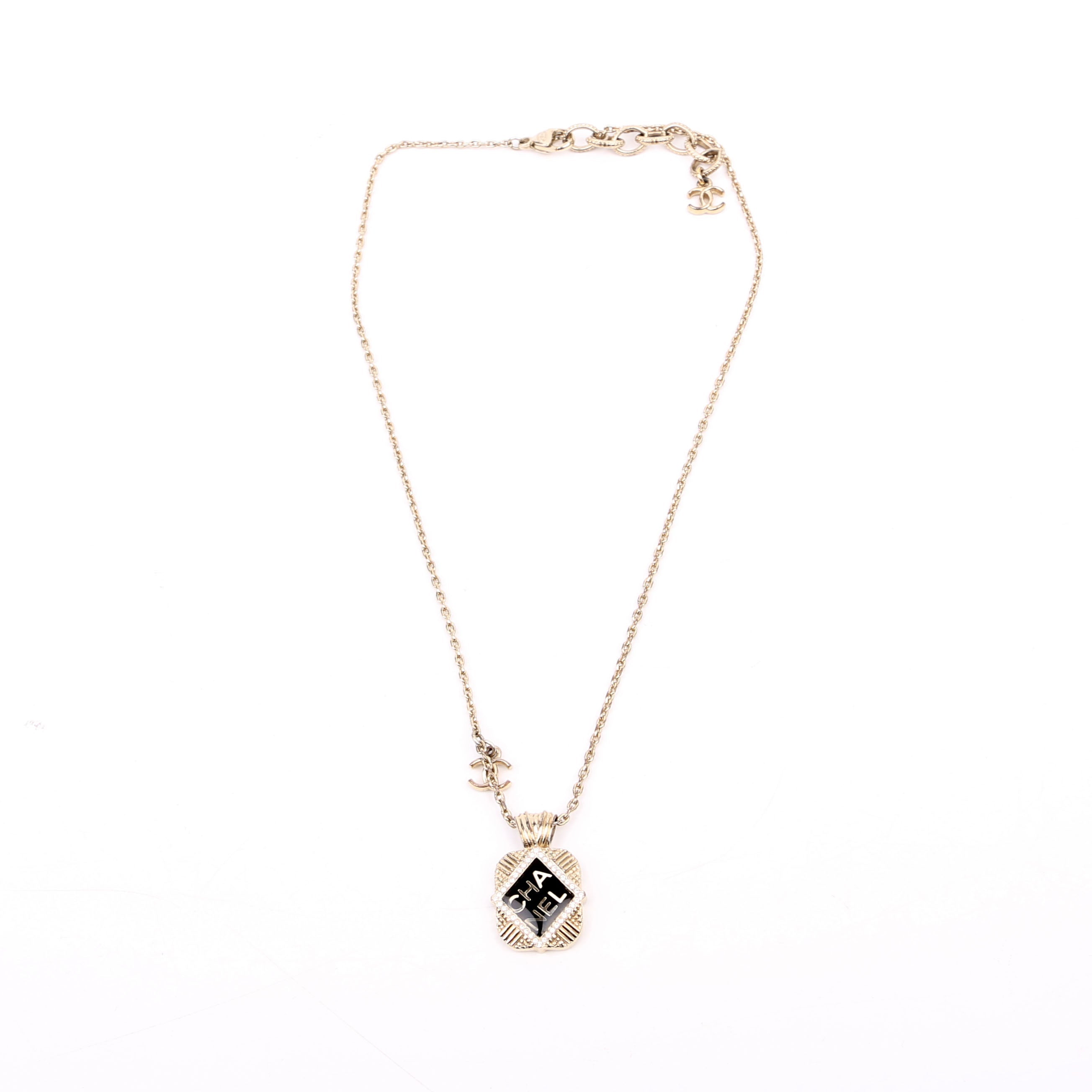 Square Crystal Resin Logo Pendant Necklace Gold