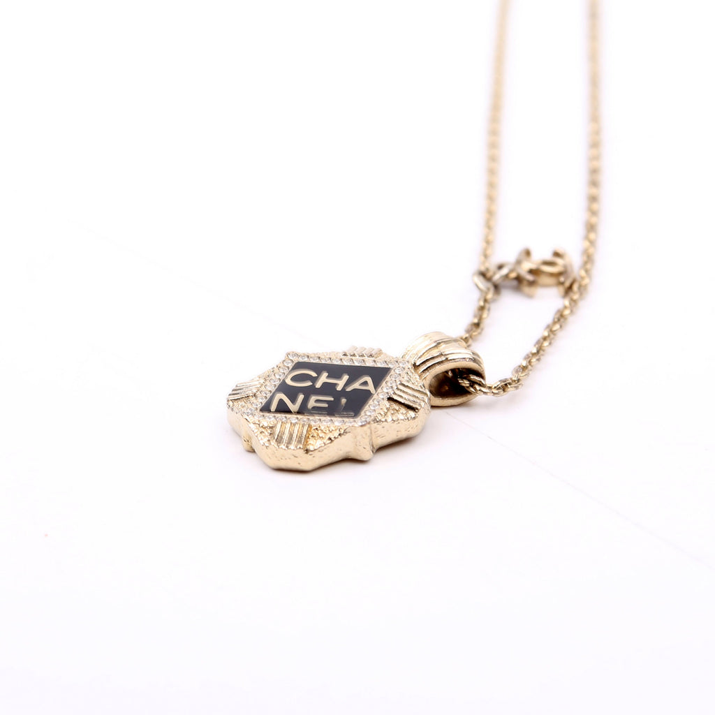 Square Crystal Resin Logo Pendant Necklace Gold