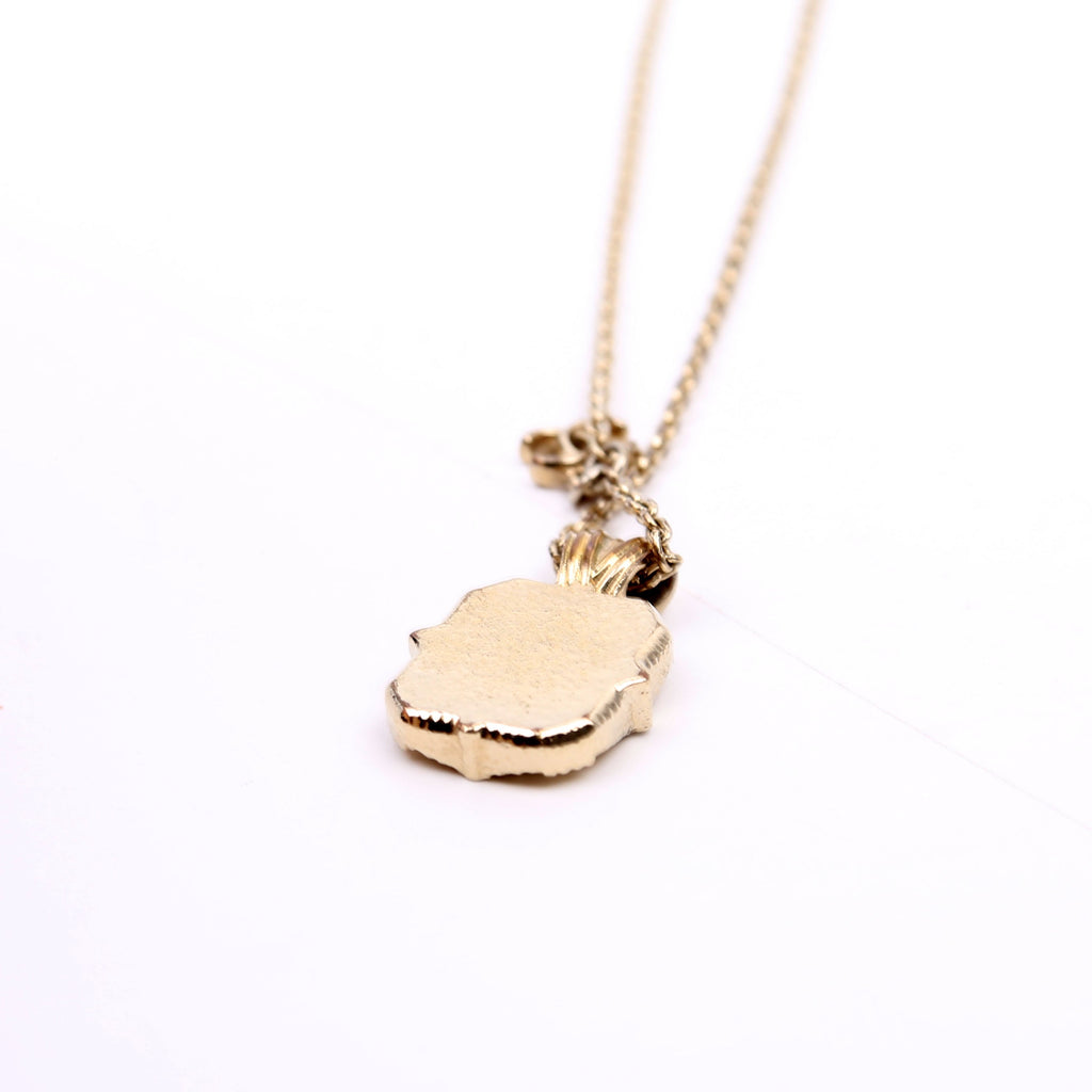 Square Crystal Resin Logo Pendant Necklace Gold