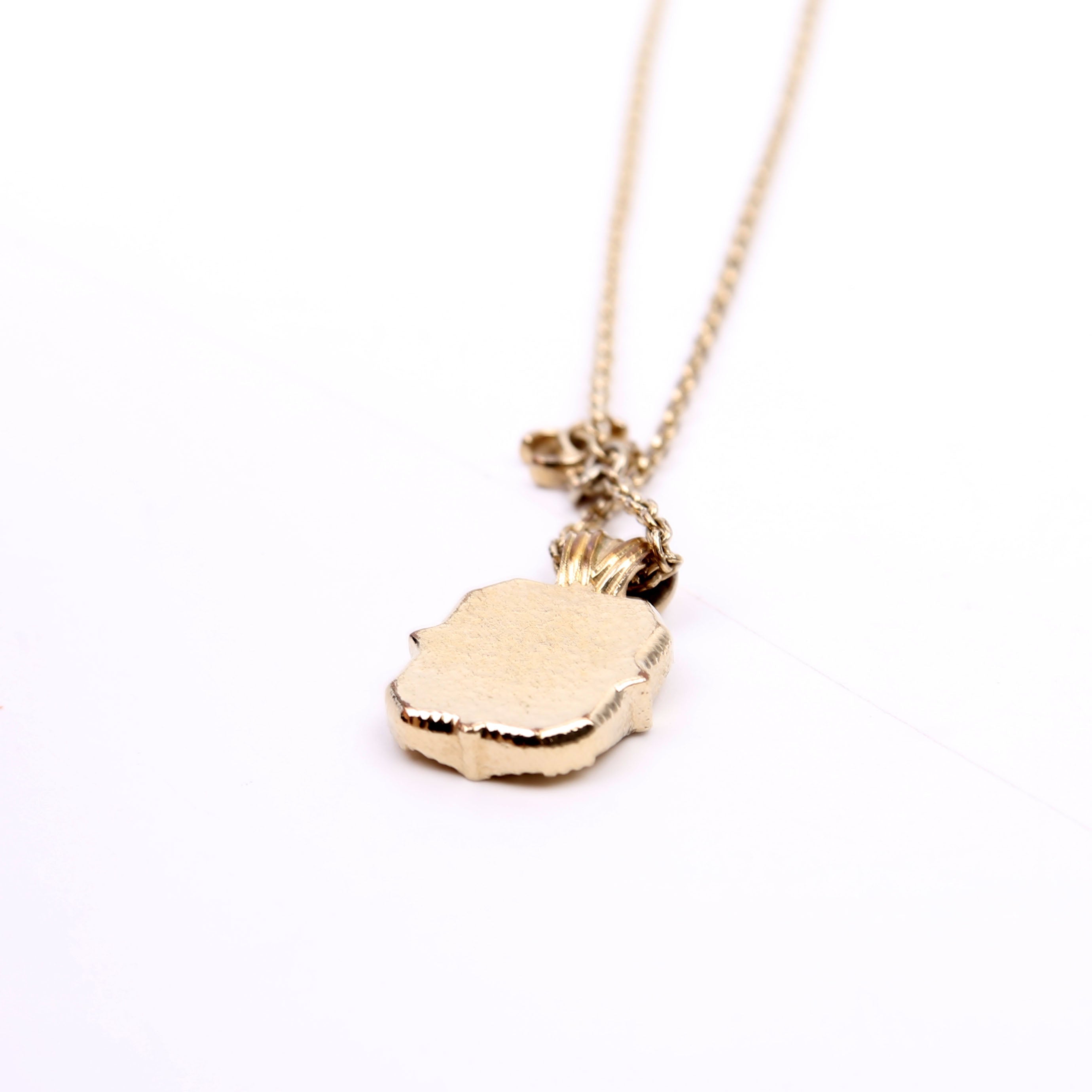 Square Crystal Resin Logo Pendant Necklace Gold