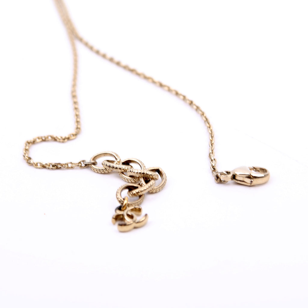 Square Crystal Resin Logo Pendant Necklace Gold