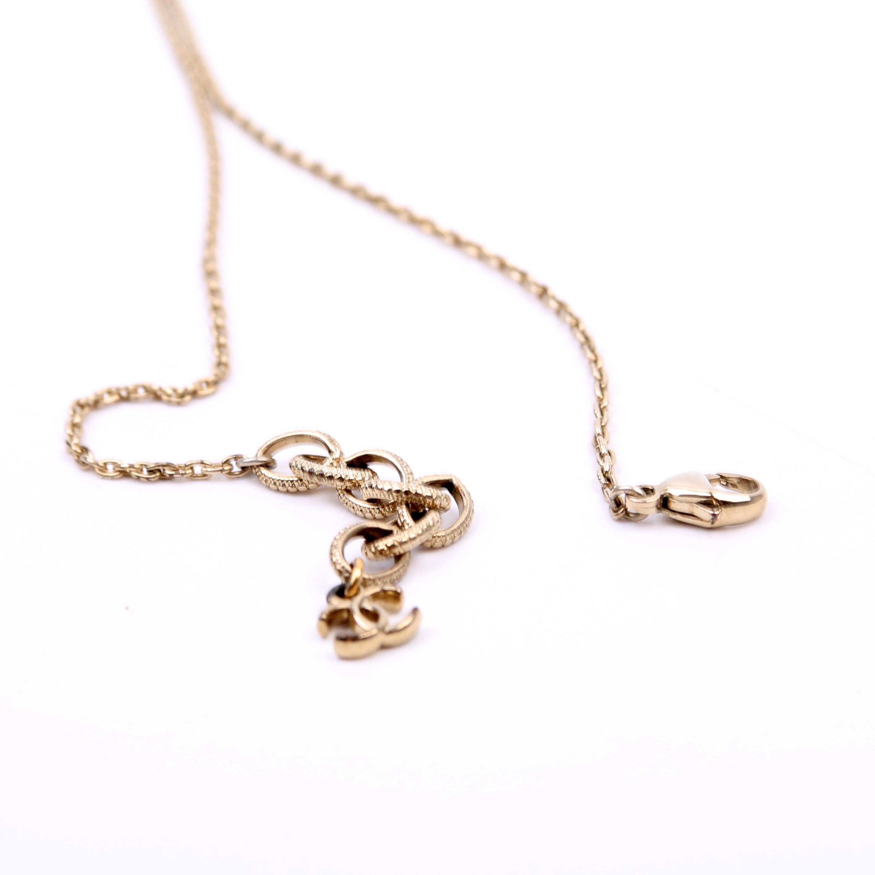 Square Crystal Resin Logo Pendant Necklace Gold