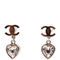CC Heart Rhinestone Drop Clip On Earrings Silver