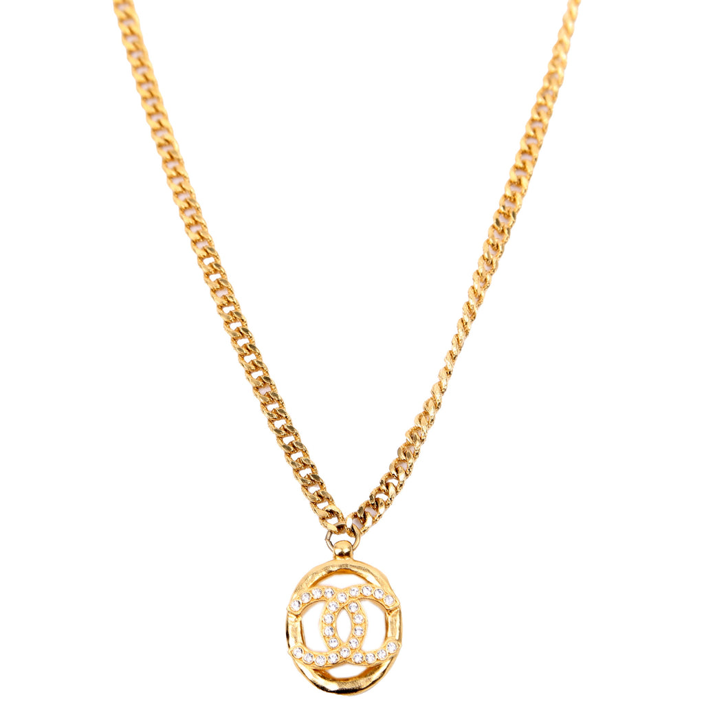 CC Crystal Oval Pendant Necklace Gold
