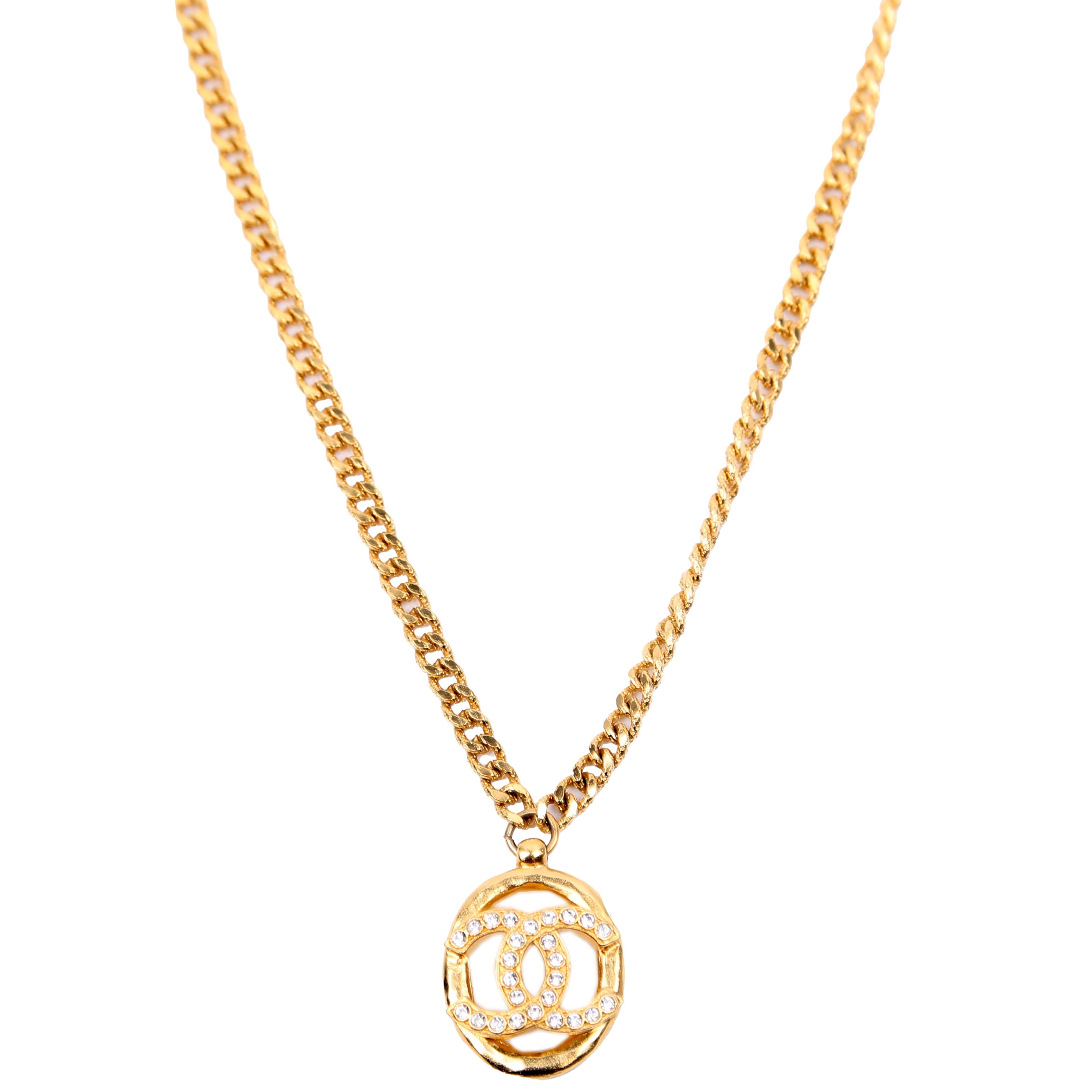 CC Crystal Oval Pendant Necklace Gold