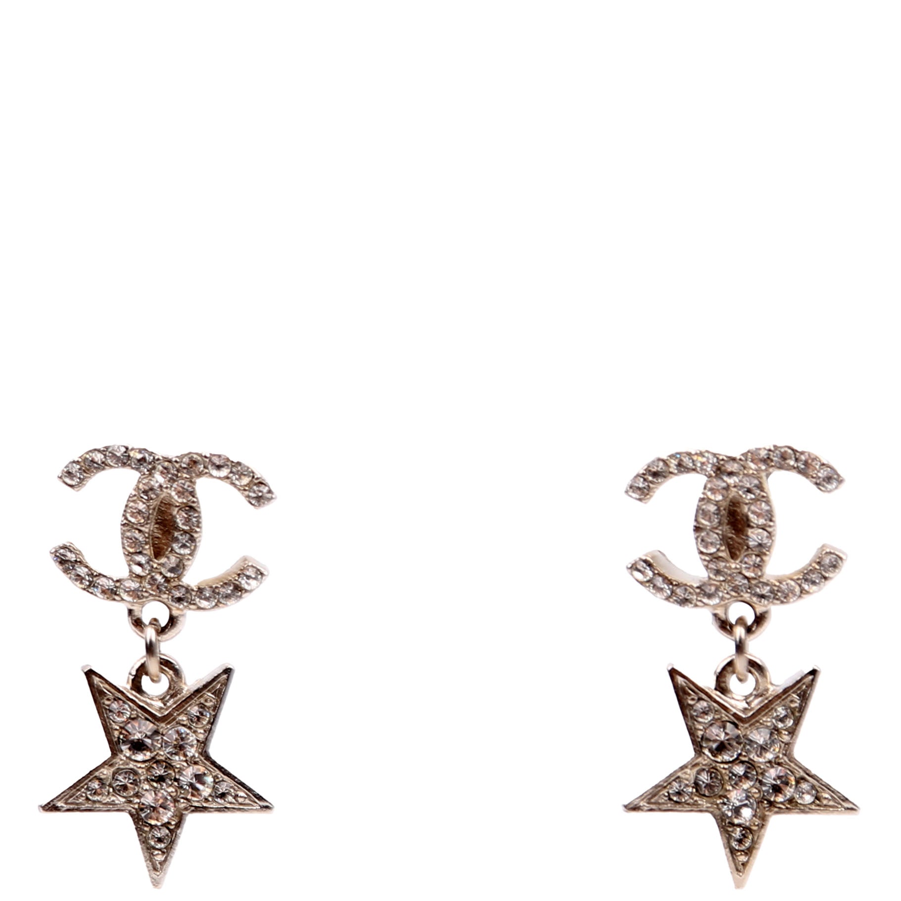 CC Crystal Star Drop Earrings Silver