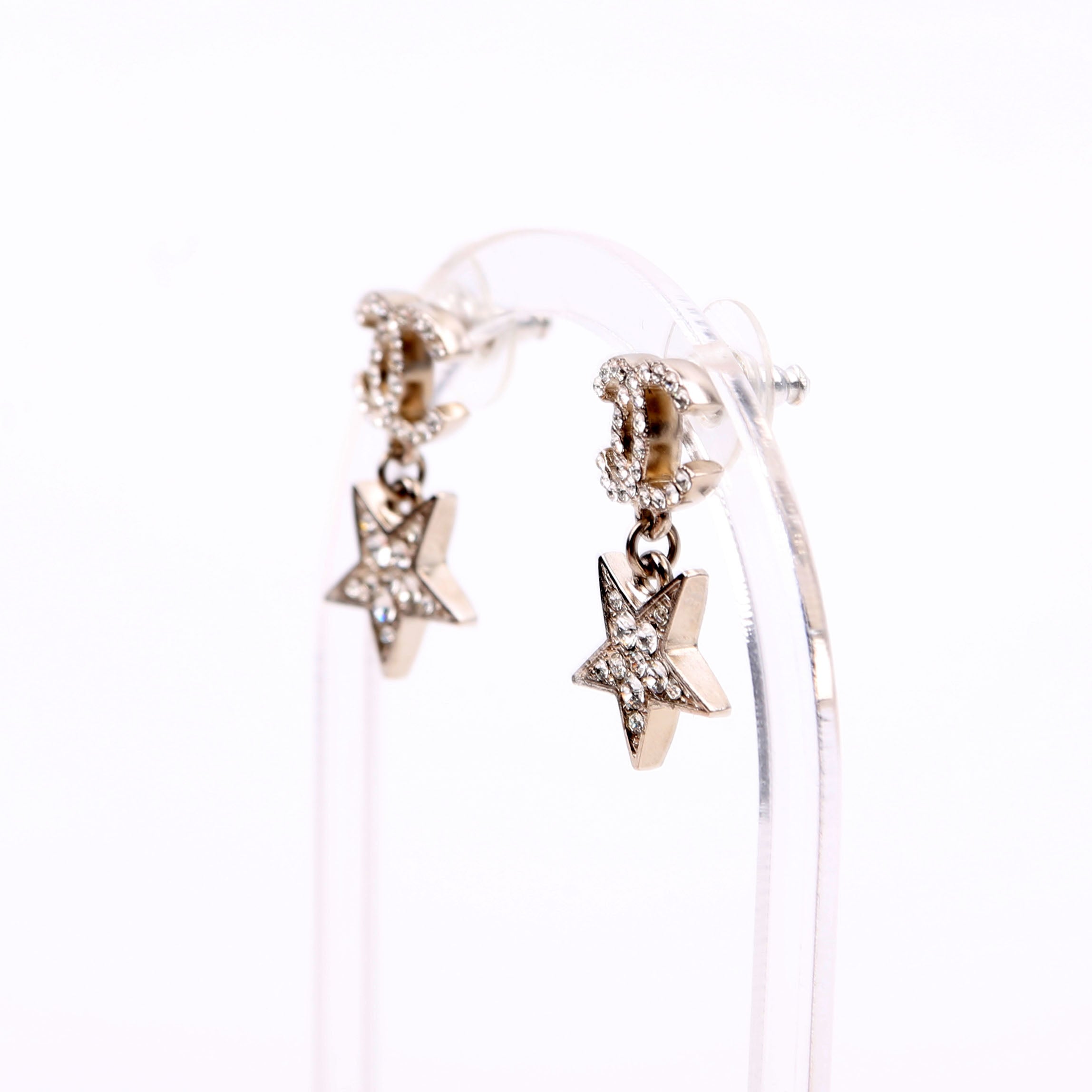 CC Crystal Star Drop Earrings Silver