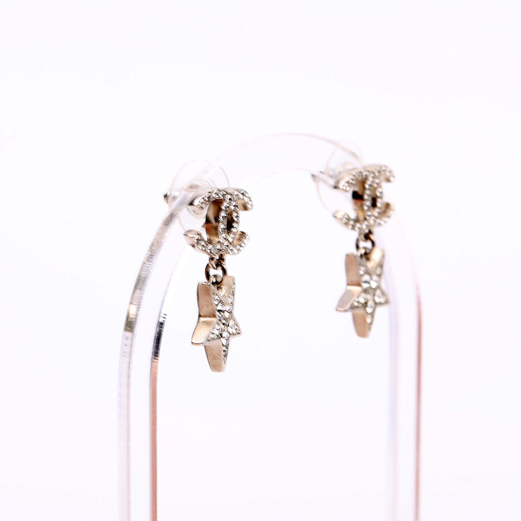 CC Crystal Star Drop Earrings Silver