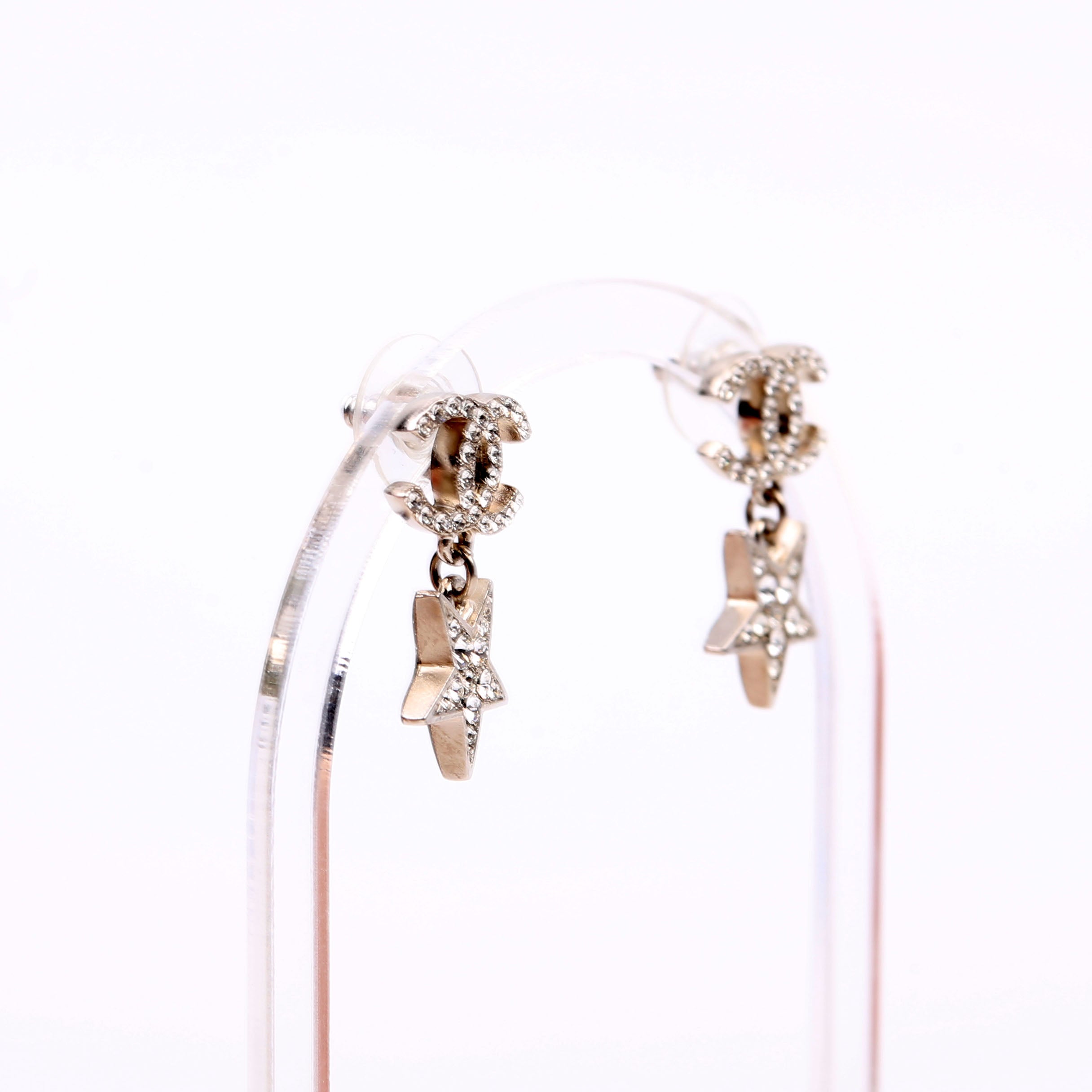 CC Crystal Star Drop Earrings Silver