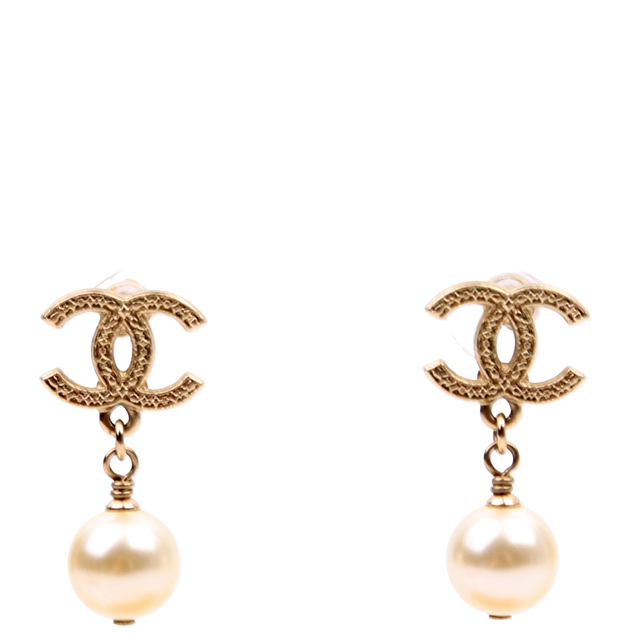 CC Faux Pearl Drop Earrings Gold