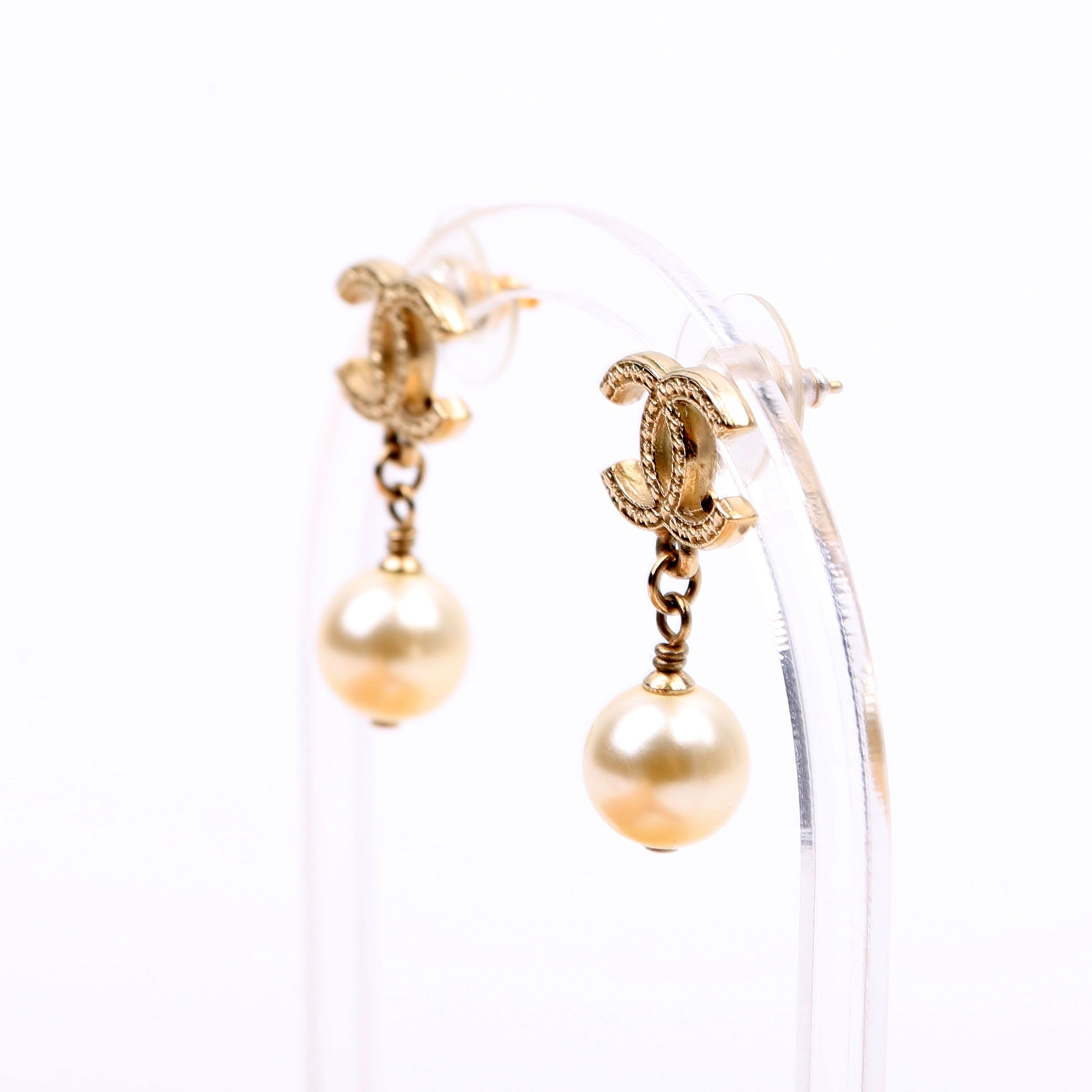 CC Faux Pearl Drop Earrings Gold