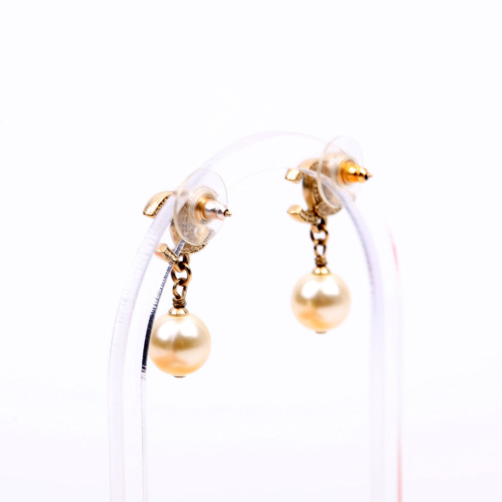 CC Faux Pearl Drop Earrings Gold