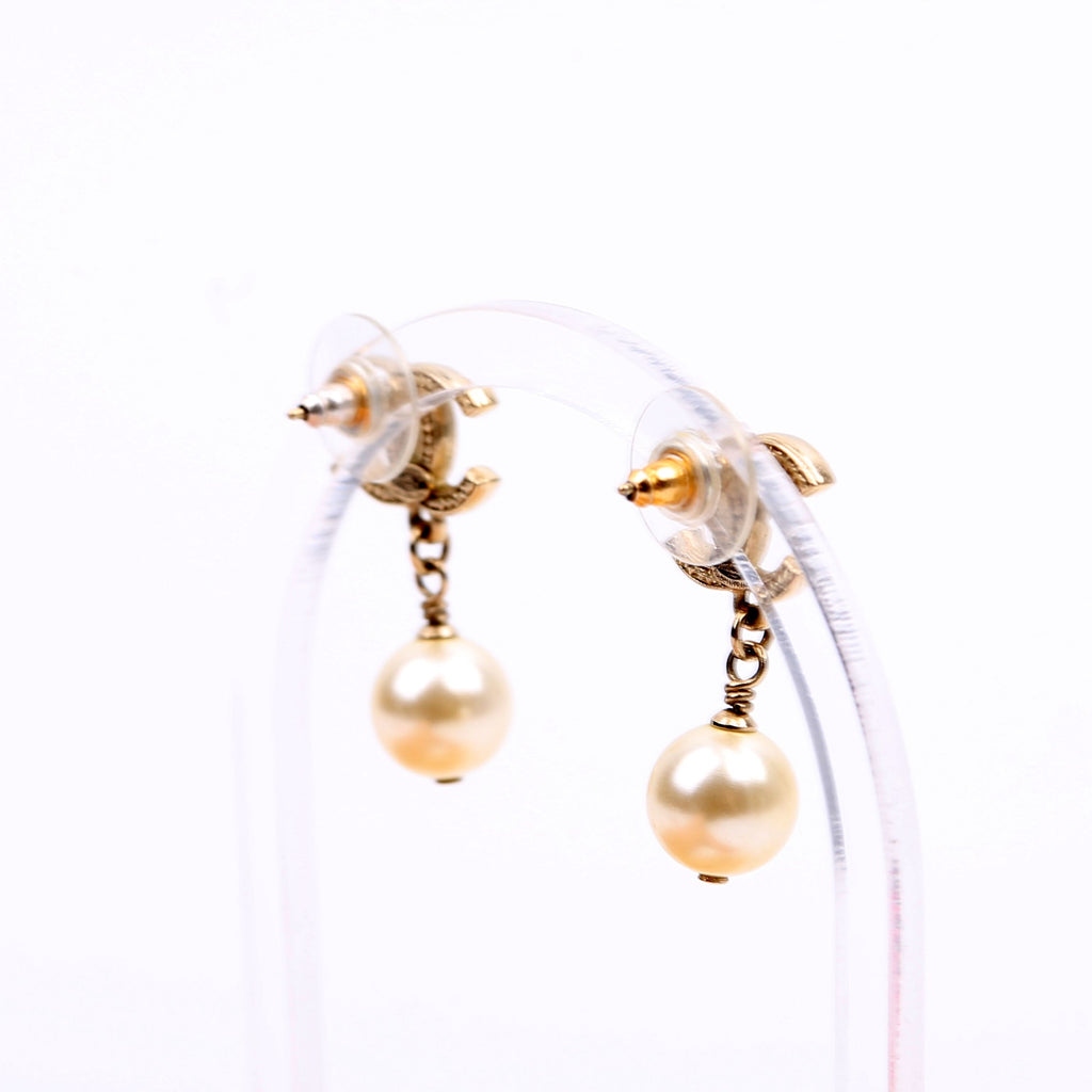 CC Faux Pearl Drop Earrings Gold