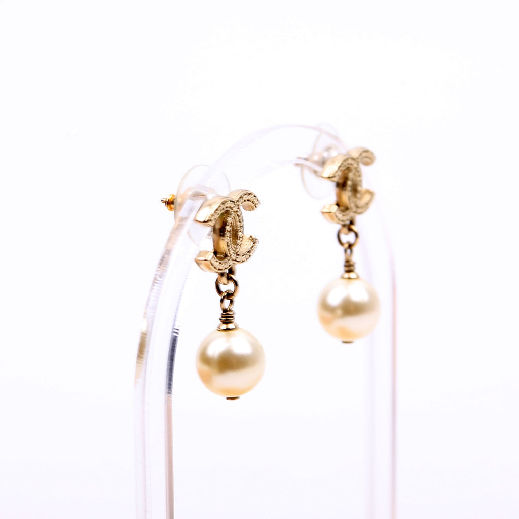 CC Faux Pearl Drop Earrings Gold