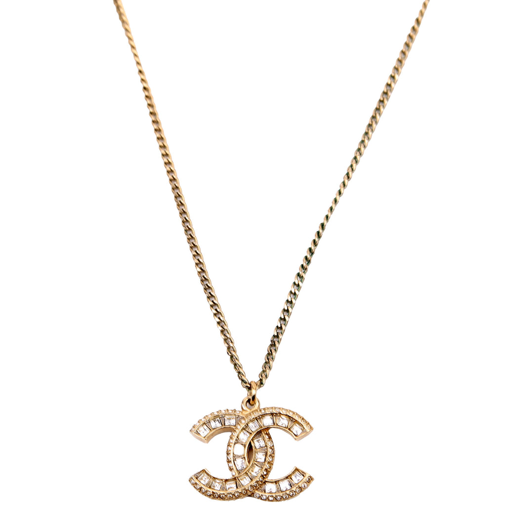 CC Crystal Pendant Necklace Gold